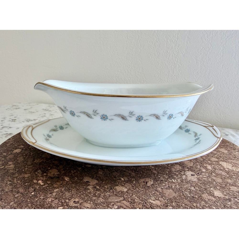 Vintage Noritake Fairfield 6101 Gravy Boat with Attached Underplate Gold Floral